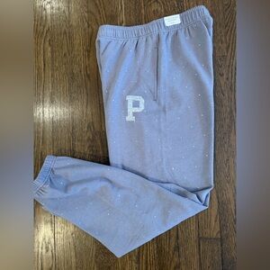 PINK Ivy Fleece Relaxed Sweatpants Gray Rhinestone. NWT!